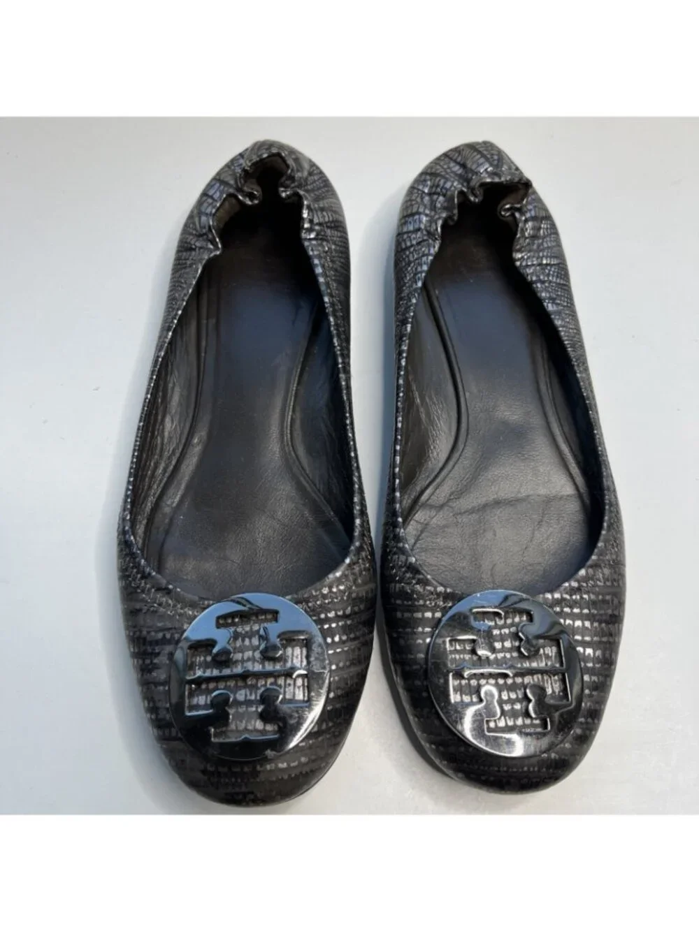 TORY BURCH Reva Embossed Snake Print Flats Womens 10 Round Toe
